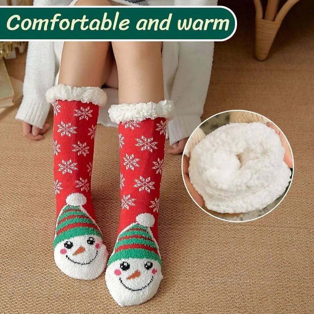 Women's Snowman Winter Warm Grip Fluzzy Cozy Soft Thick Mid-calf Socks